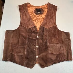 Vtg Mens Suede Leather Vest Size XL Chocolate Brown Lined Western urban cowboy